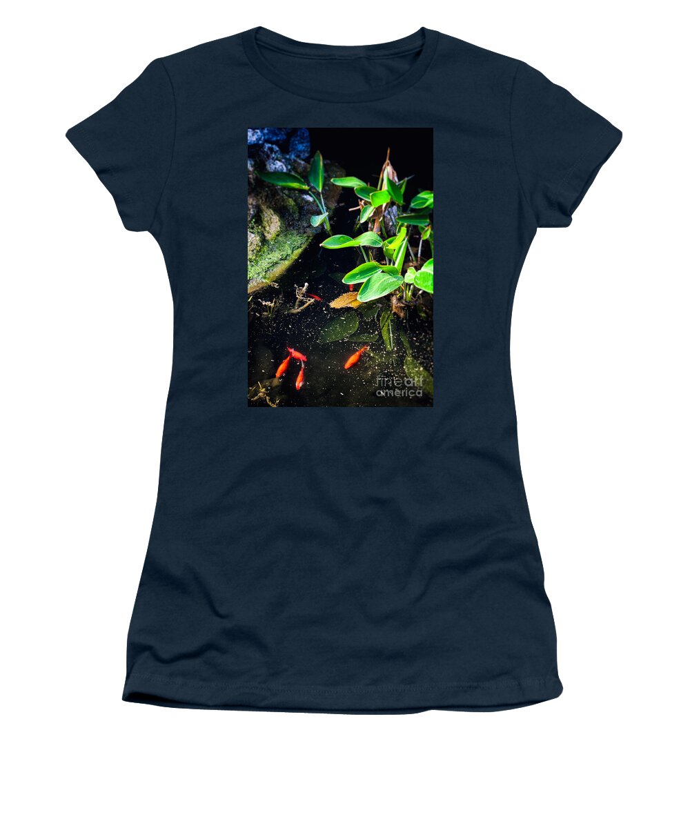Aquatic Plant Women's T-Shirt featuring the photograph Goldfish in pond by Silvia Ganora