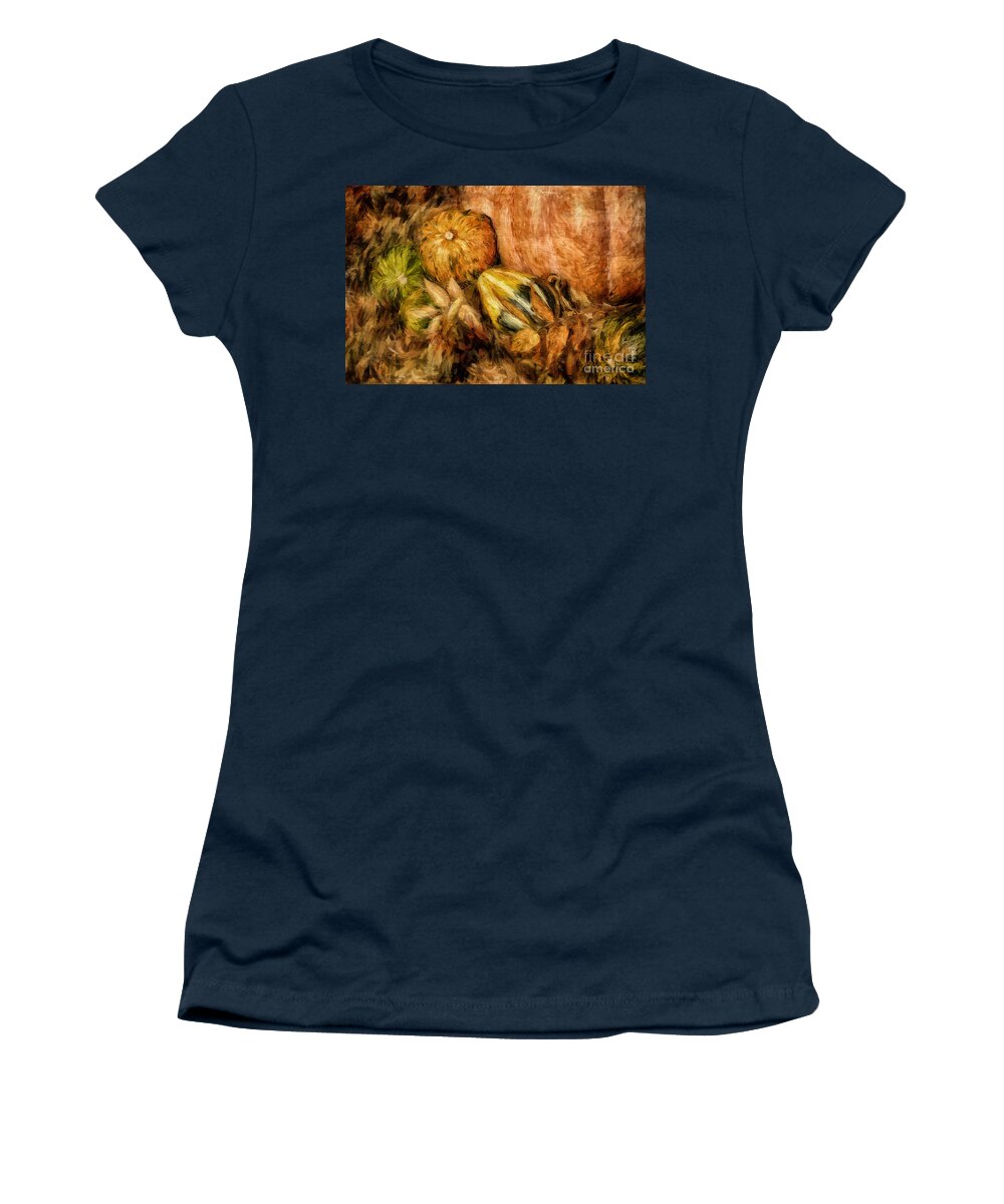 Gourd Women's T-Shirt featuring the digital art Gourds and Leaves Of Autumn by Lois Bryan