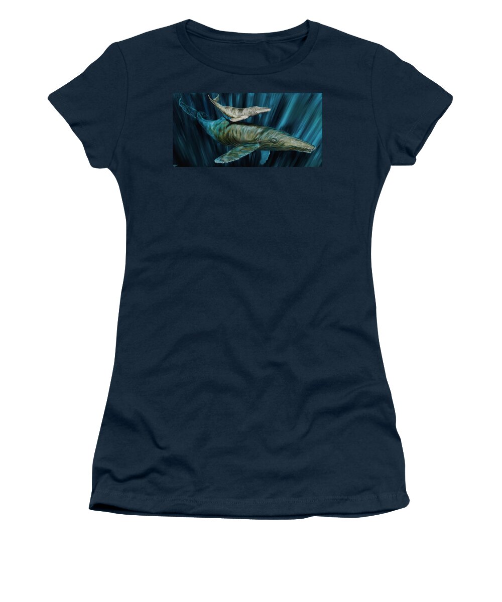 Whales Women's T-Shirt featuring the painting Graywhale Momma and calf by Steve Ozment