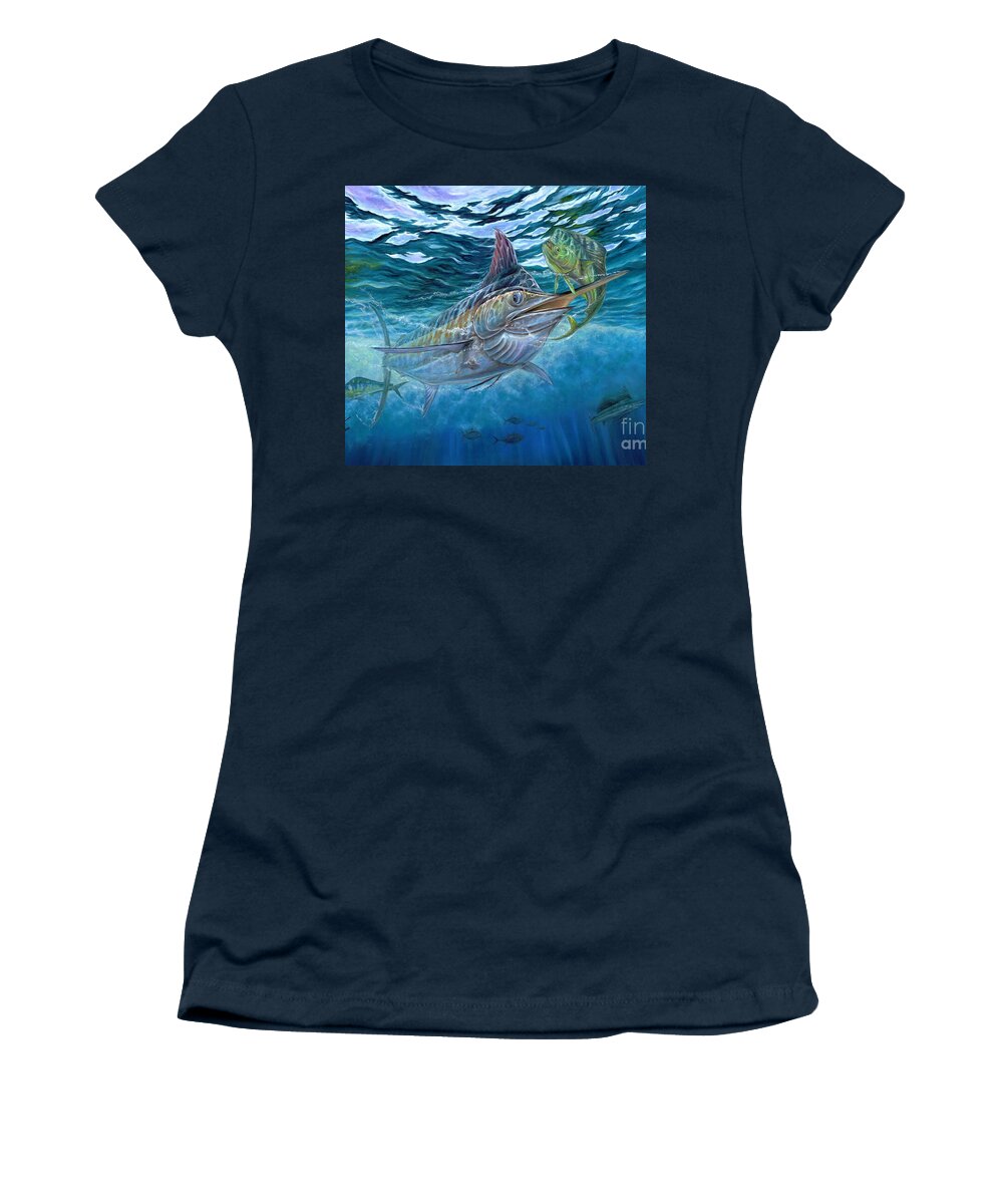 Blue Marlin Women's T-Shirt featuring the painting Great Blue And Mahi Mahi Underwater by Terry Fox