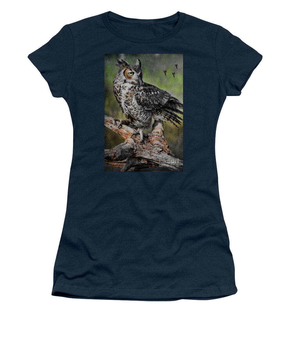 Owl Women's T-Shirt featuring the photograph Great Horned Owl on Branch by Deborah Benoit