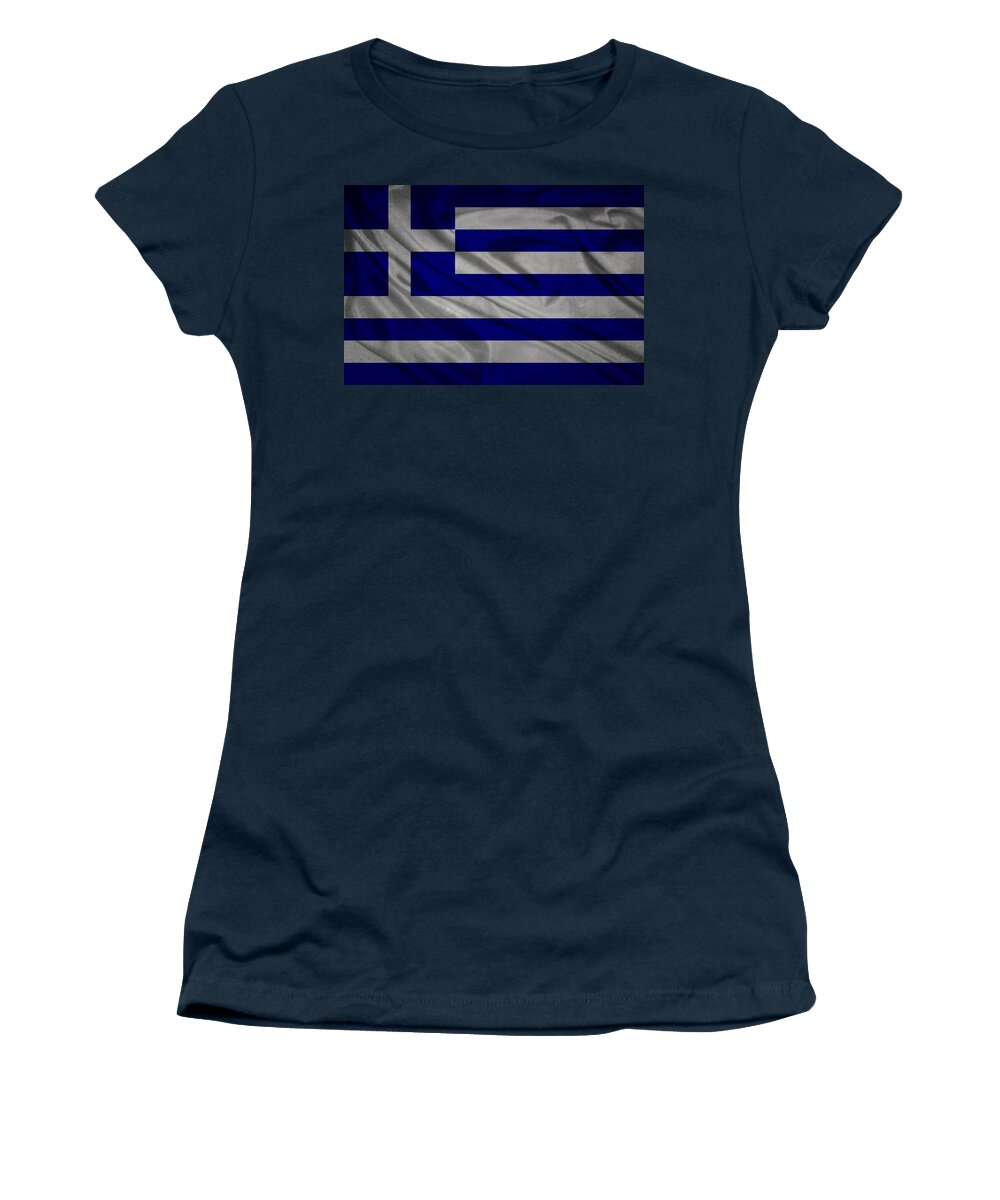 Greece Women's T-Shirt featuring the digital art Greek flag waving on canvas by Eti Reid