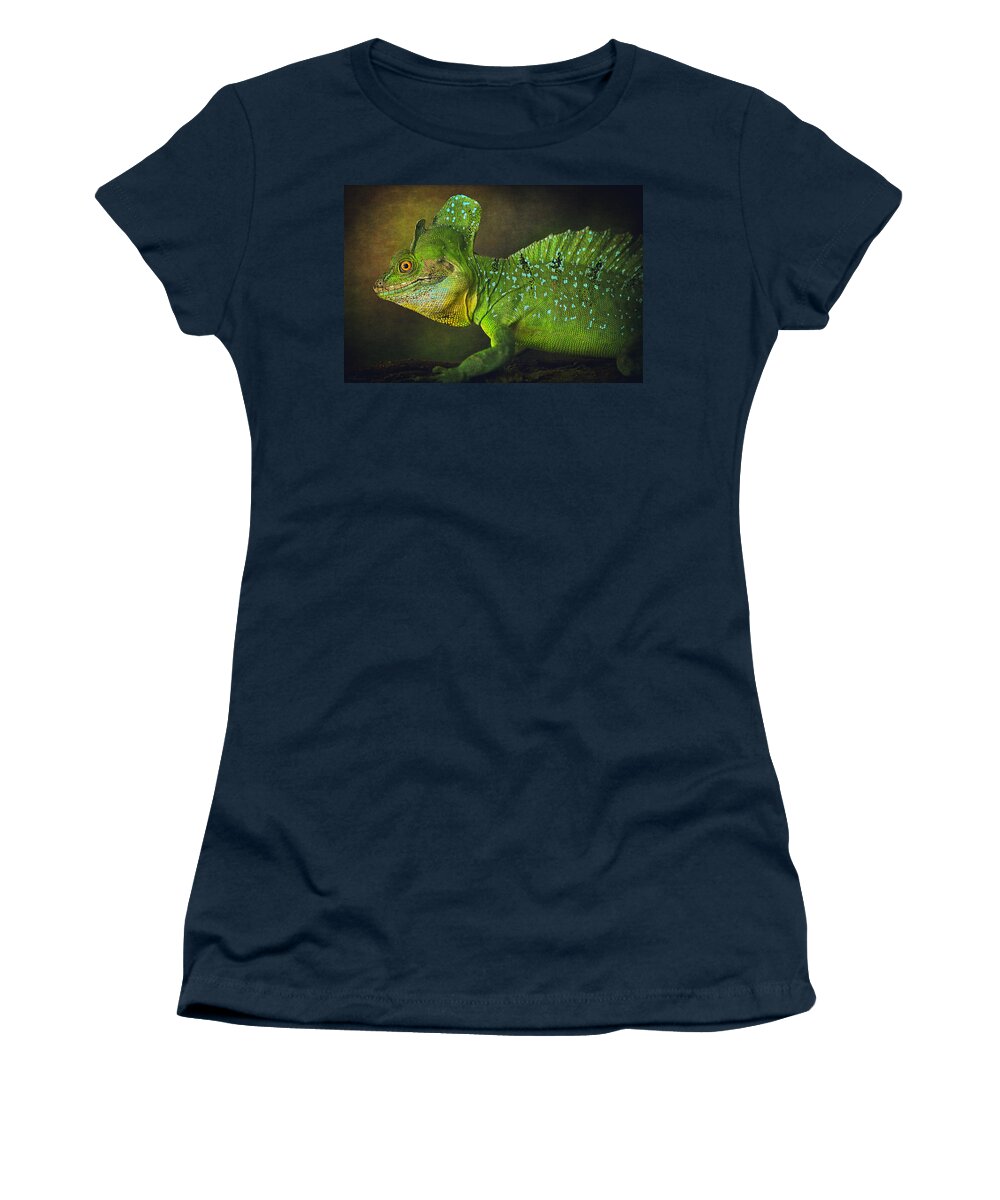 Lizard Women's T-Shirt featuring the photograph Green Basilisk by Maria Angelica Maira