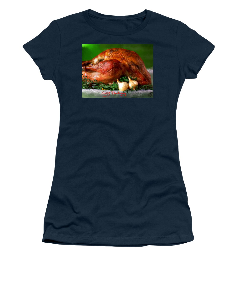 Thanks Women's T-Shirt featuring the painting Happy Thanksgiving by Bruce Nutting