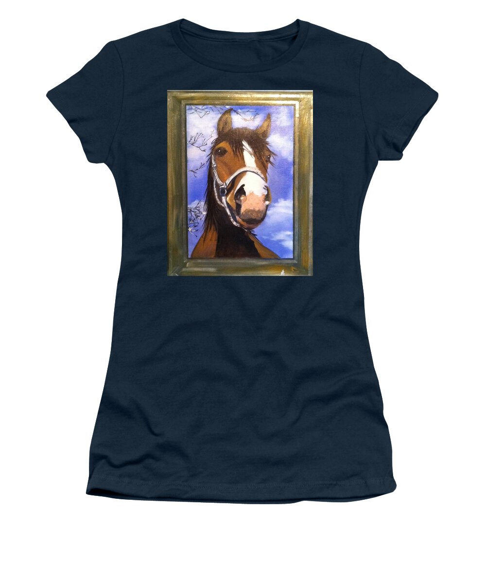 Art Women's T-Shirt featuring the painting Head Of A Horse by Ryszard Ludynia