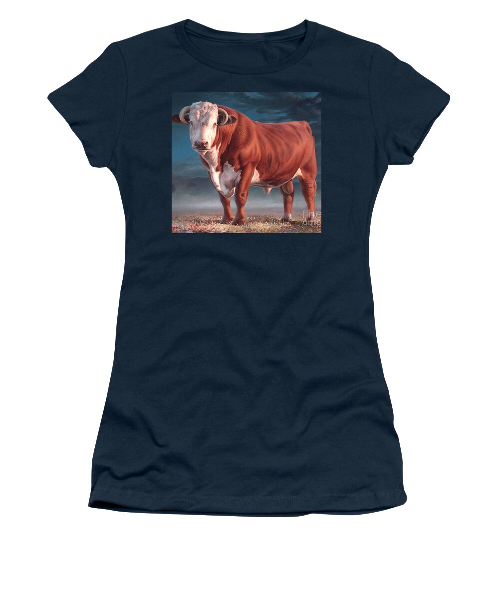 Hereford Bull Women's T-Shirt featuring the painting Hereford bull by Hans Droog