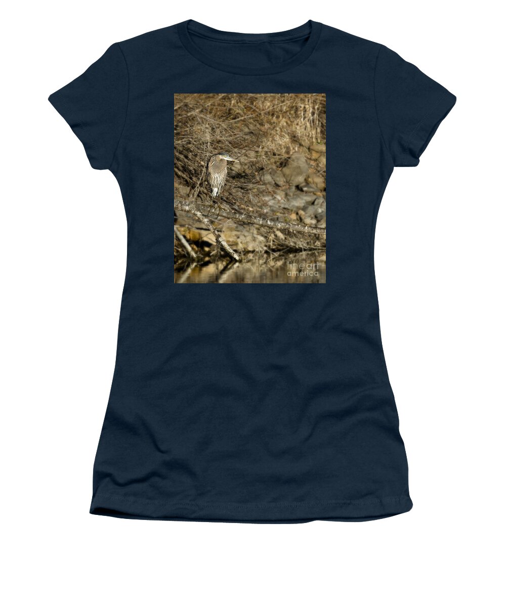 Heron Women's T-Shirt featuring the photograph Heron's Winter's Watch by Belinda Greb