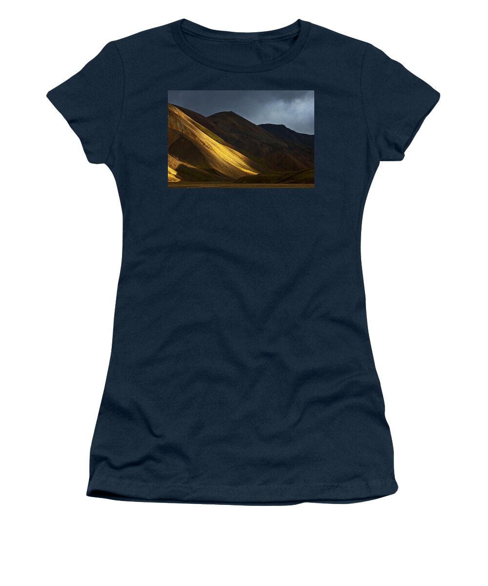 Heike Odermatt Women's T-Shirt featuring the photograph Hills At Sunset Landmannalaugar by Heike Odermatt