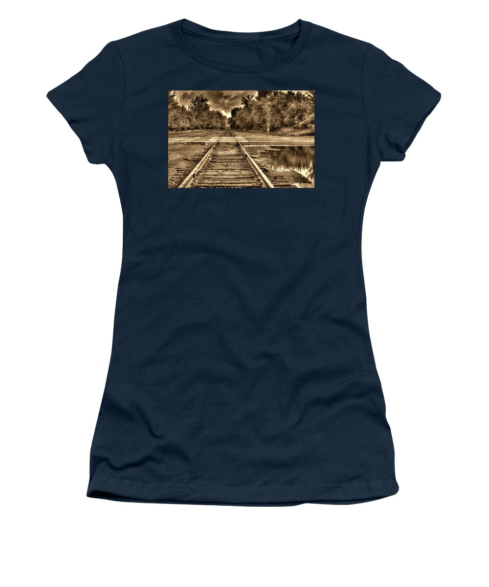 Railroad Tracks Women's T-Shirt featuring the photograph Hinckley Railroad by Amanda Stadther