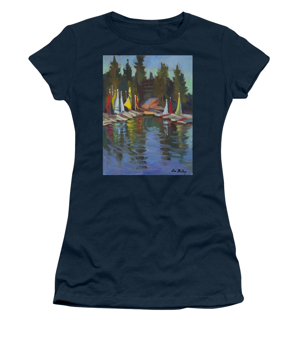 Hobie Cat Women's T-Shirt featuring the painting Hobie Cats at Lake Arrowhead by Diane McClary