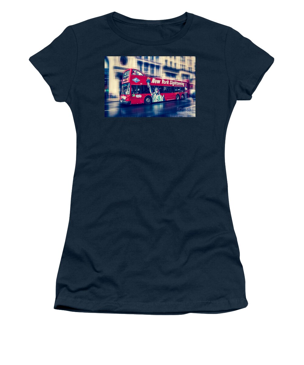 Nyc Women's T-Shirt featuring the photograph hop on hop off through NYC by Hannes Cmarits