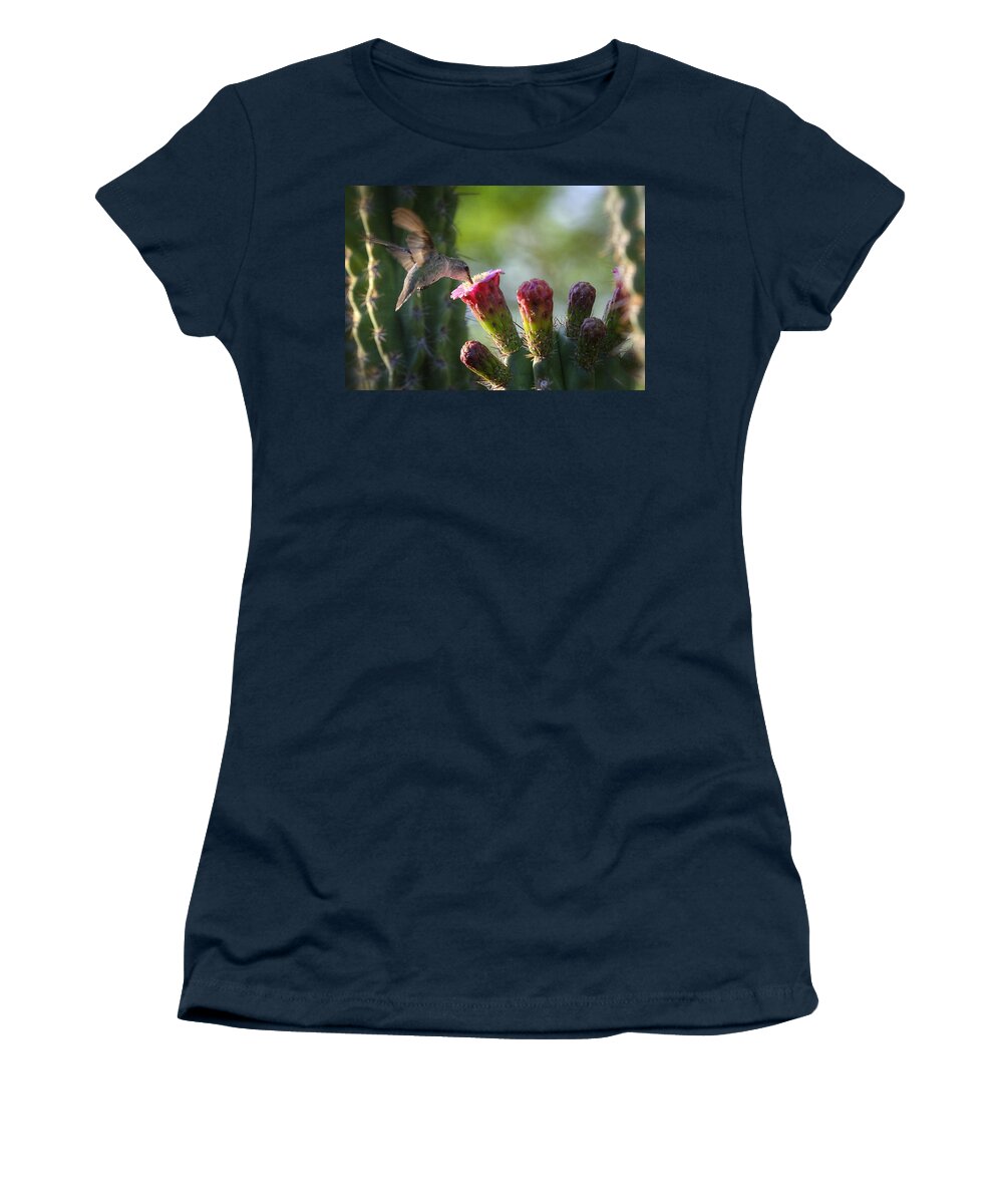 Hummingbird Women's T-Shirt featuring the photograph Hummingbird Breakfast Southwest Style by Saija Lehtonen