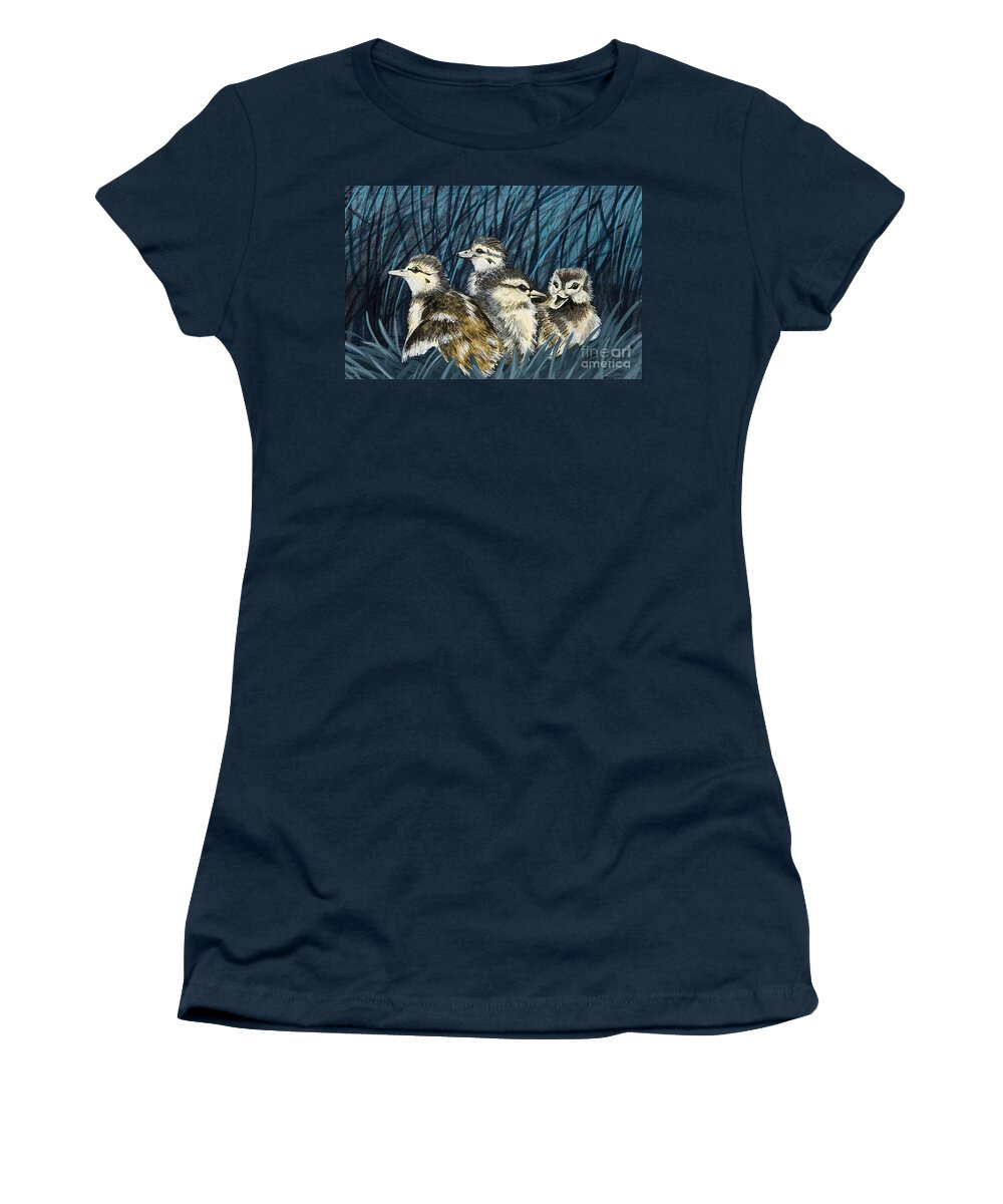 Baby Ducks Women's T-Shirt featuring the painting Spring is Right Around the Corner by Jennifer Lake