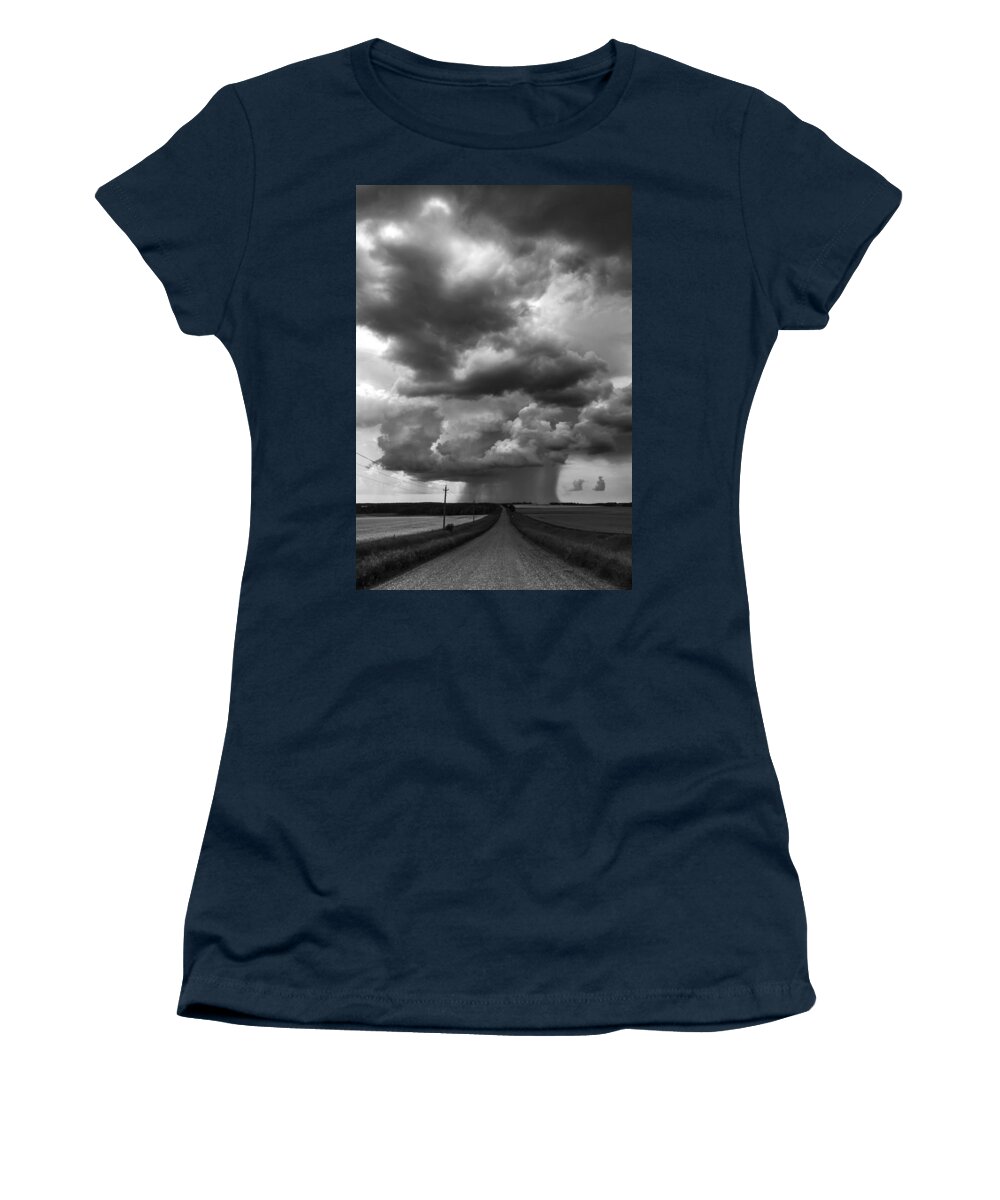 B&w Women's T-Shirt featuring the photograph I don't Know Where I'm Going by Sandra Parlow
