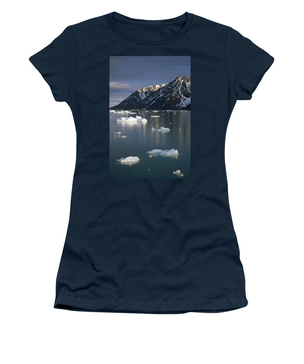 Feb0514 Women's T-Shirt featuring the photograph Ice Floes In Evening Light Spitsbergen by Tui De Roy