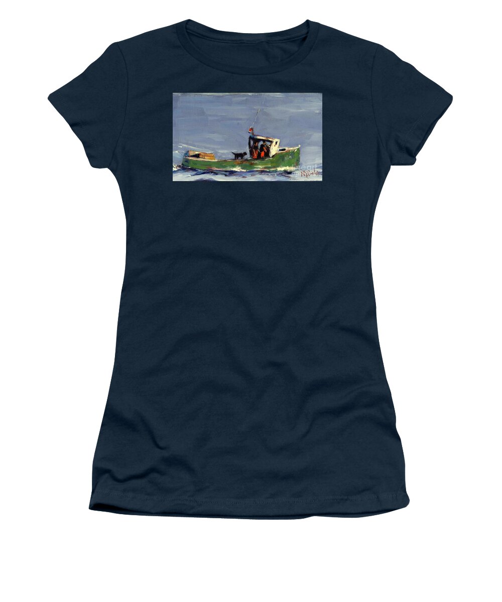 Lobster Boat Women's T-Shirt featuring the painting In Tow by Molly Poole