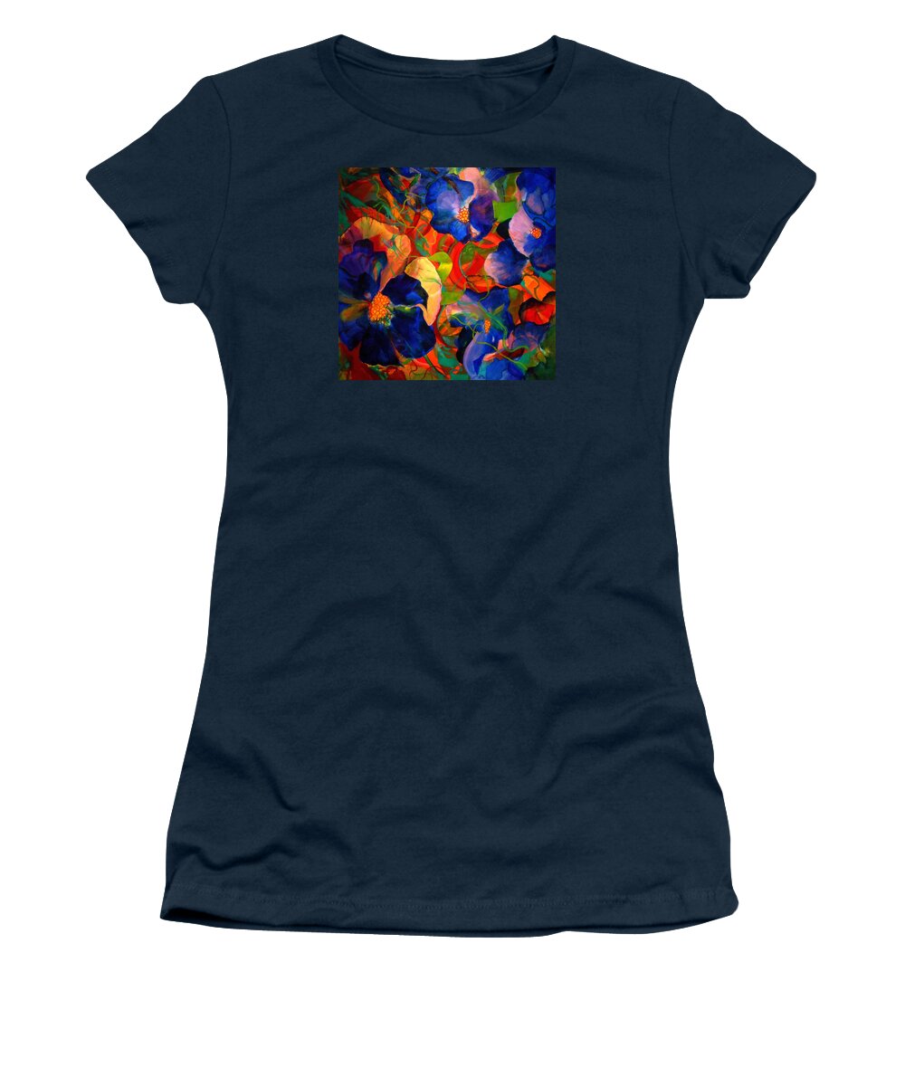 Flowers Molecular Molecules Pansies Petals Protein Chemical Protin Pollen Scales Layers Women's T-Shirt featuring the painting Inner fire by Georg Douglas