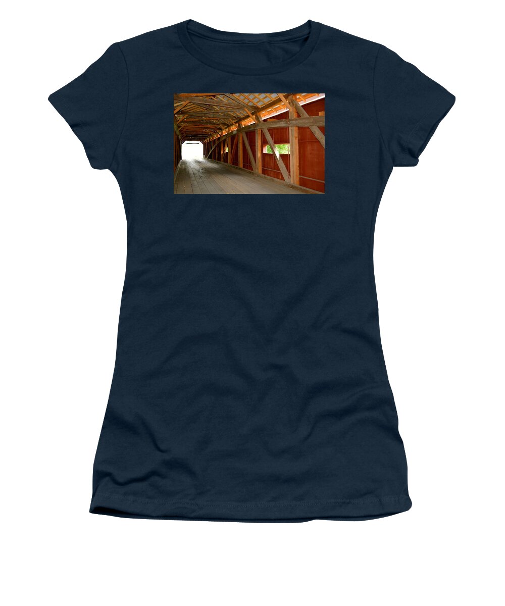 Amish Women's T-Shirt featuring the photograph Inside a Covered Bridge by Tana Reiff