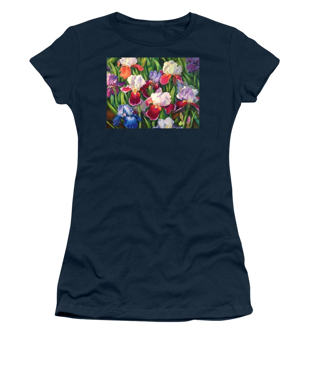 Floral Women's T-Shirt featuring the painting Irises2 by Edna Garrett