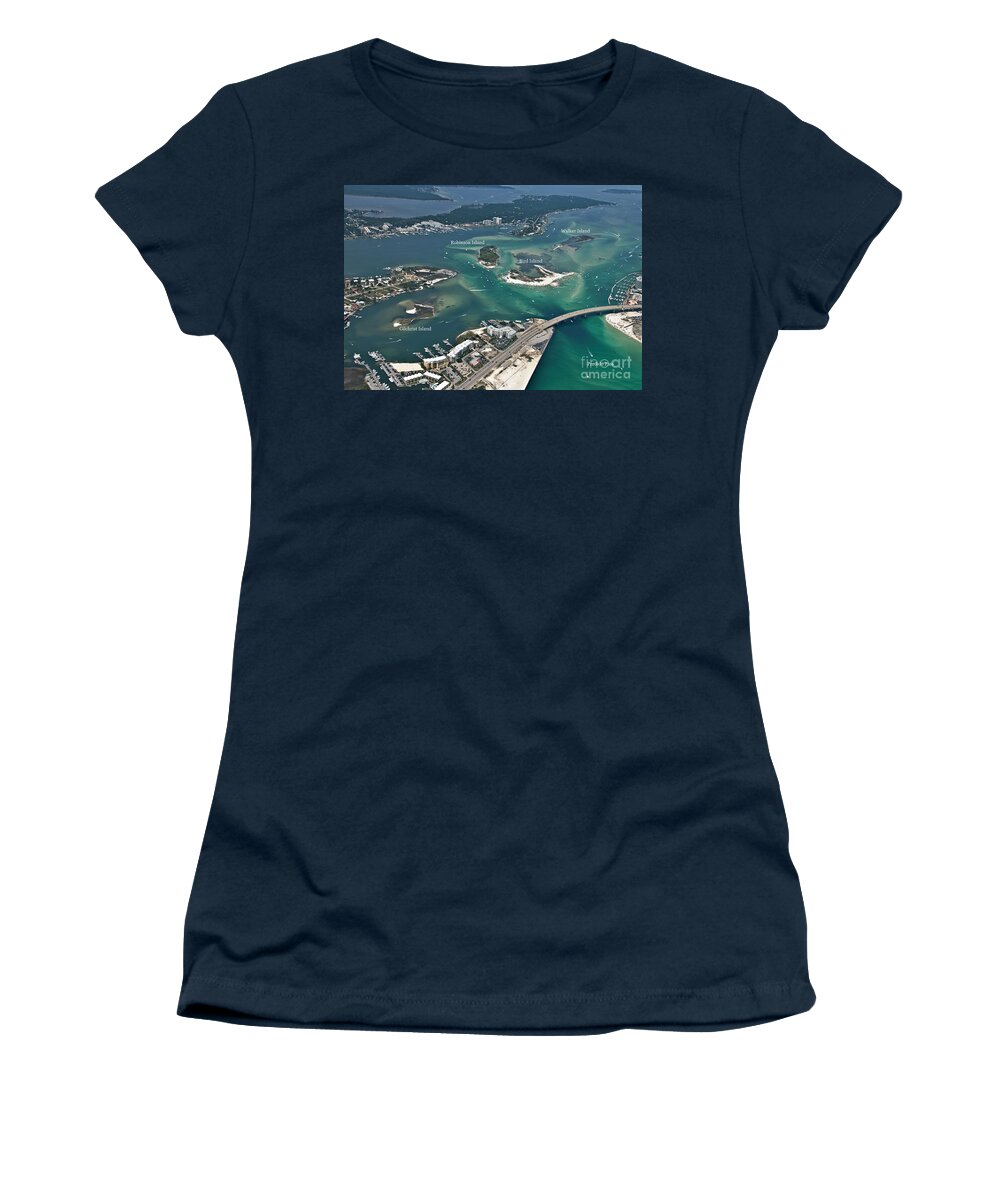 Aerial Women's T-Shirt featuring the photograph Islands of Perdido - Labeled by Gulf Coast Aerials -