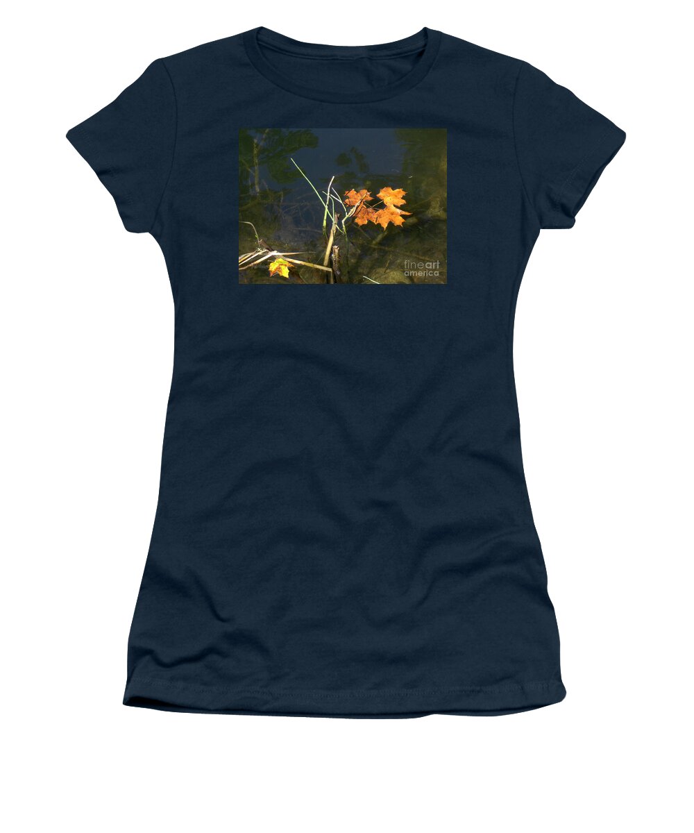 Landscape Women's T-Shirt featuring the photograph It's over - Leafs on Pond by Brenda Brown
