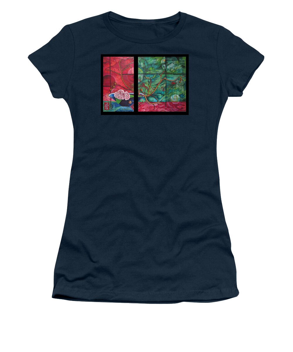 Abstract Women's T-Shirt featuring the painting Japanesse Flower Arrangment by Joshua Morton