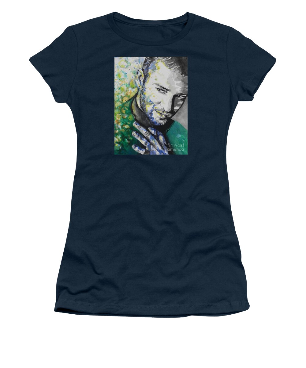 Watercolor Painting Women's T-Shirt featuring the painting Justin Timberlake...01 by Chrisann Ellis