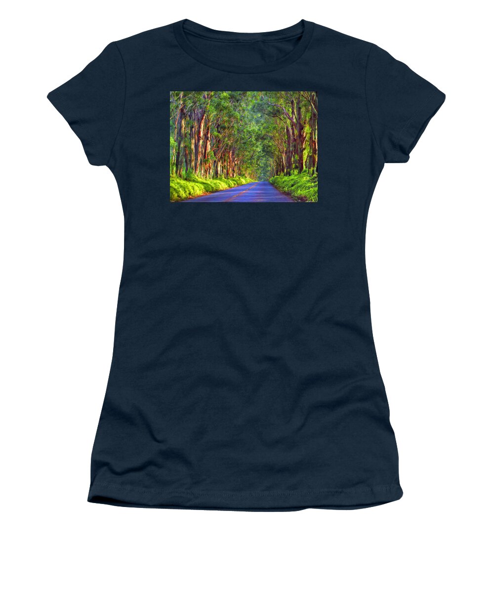 Kauai Women's T-Shirt featuring the painting Kauai Tree Tunnel by Dominic Piperata