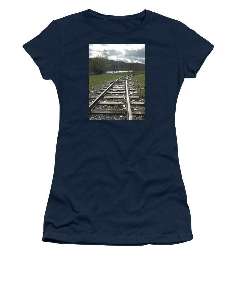 Rail Women's T-Shirt featuring the photograph Keeping Track by Vivian Martin