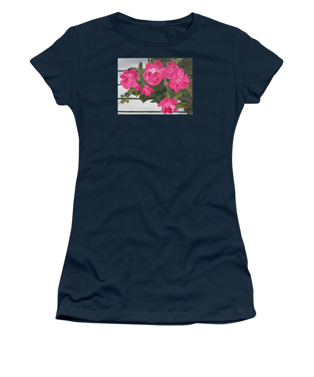 Roses Women's T-Shirt featuring the painting Knock Out Roses by Wendy Shoults