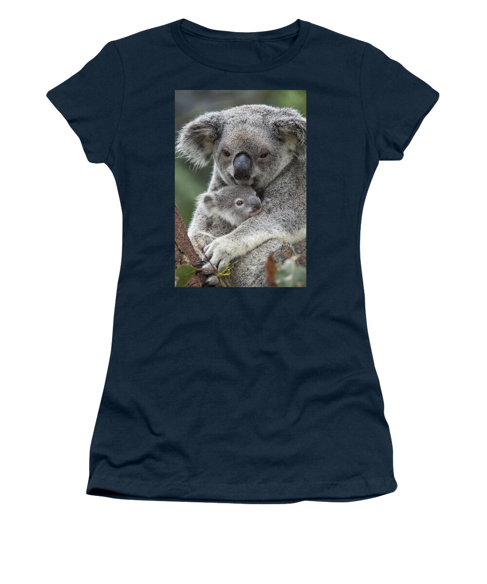 Feb0514 Women's T-Shirt featuring the photograph Koala Mother Holding Joey Australia by Suzi Eszterhas