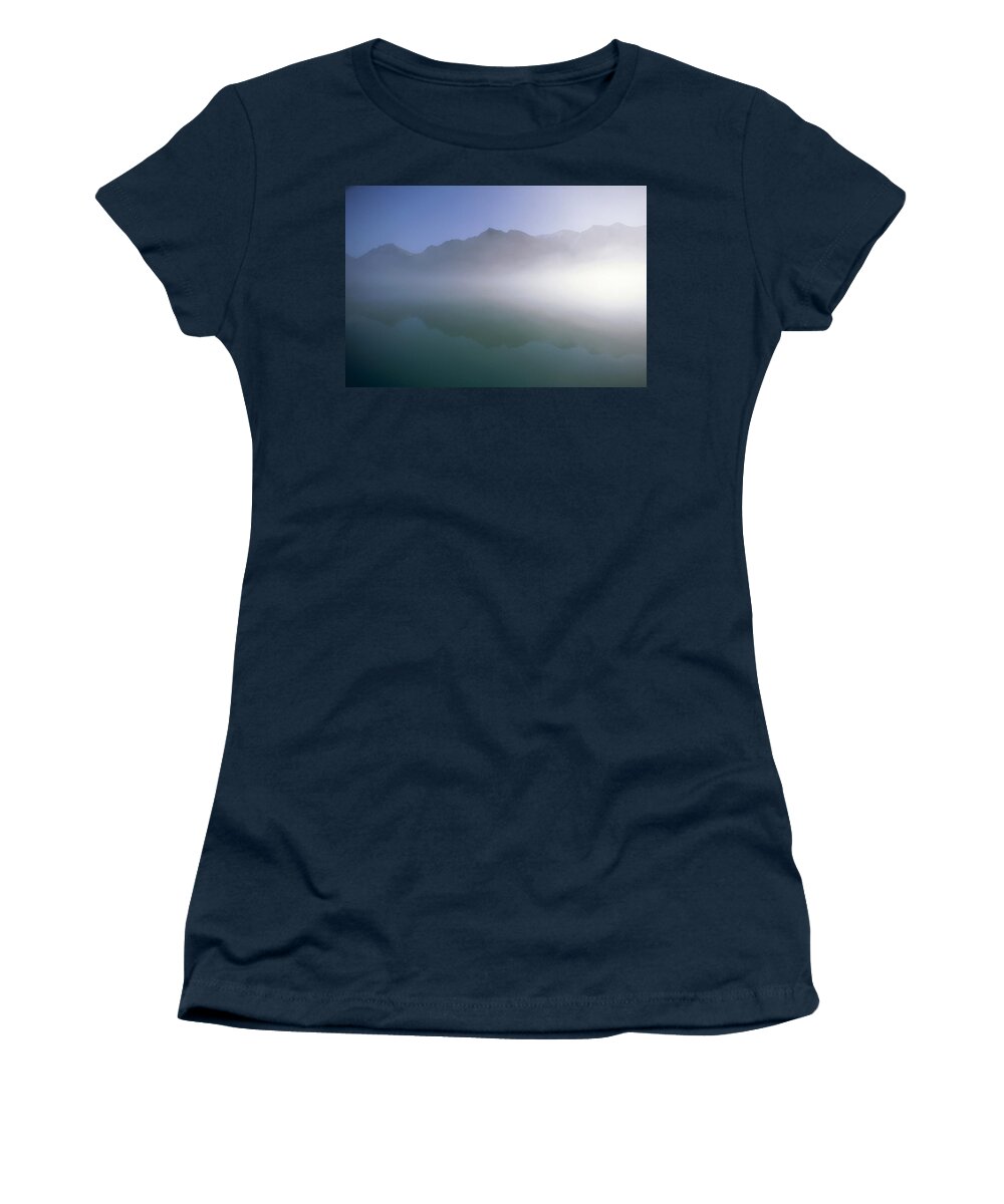 Feb0514 Women's T-Shirt featuring the photograph Kross Fjord In Fog Spitsbergen Island by Tui De Roy