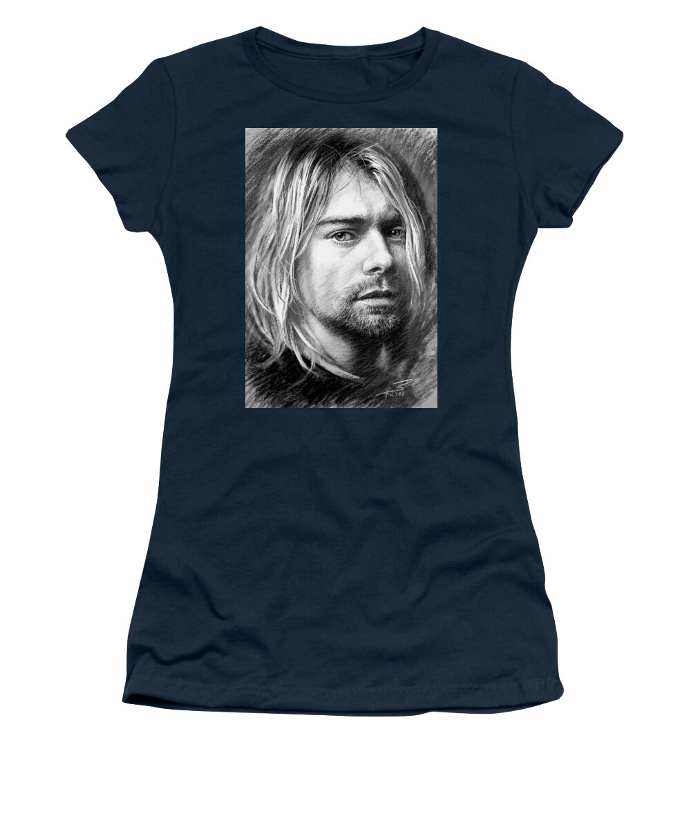 Kurt Cobain Women's T-Shirt featuring the drawing Kurt Cobain by Viola El