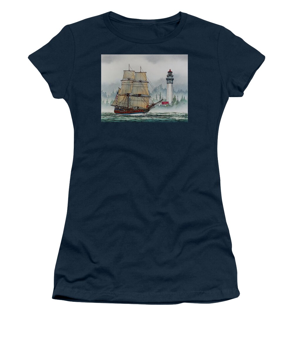Tall Ship Print Women's T-Shirt featuring the painting Lady Washington at Grays Harbor by James Williamson