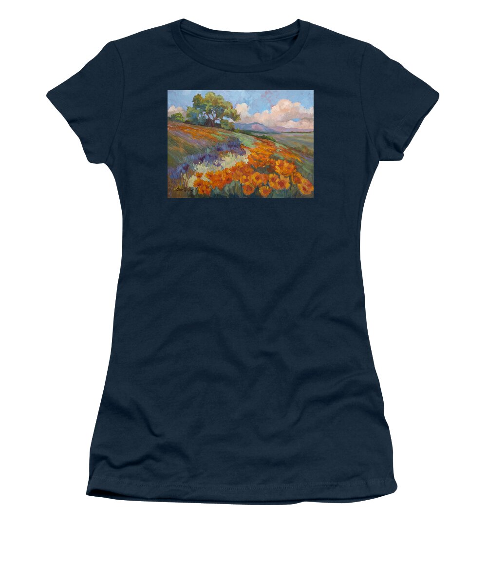 California Poppies Women's T-Shirt featuring the painting Land of Sunshine by Diane McClary
