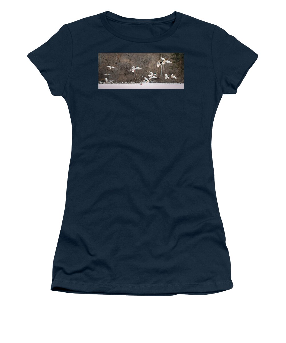 Ducks Women's T-Shirt featuring the photograph Landing on the ice by Sandy Roe