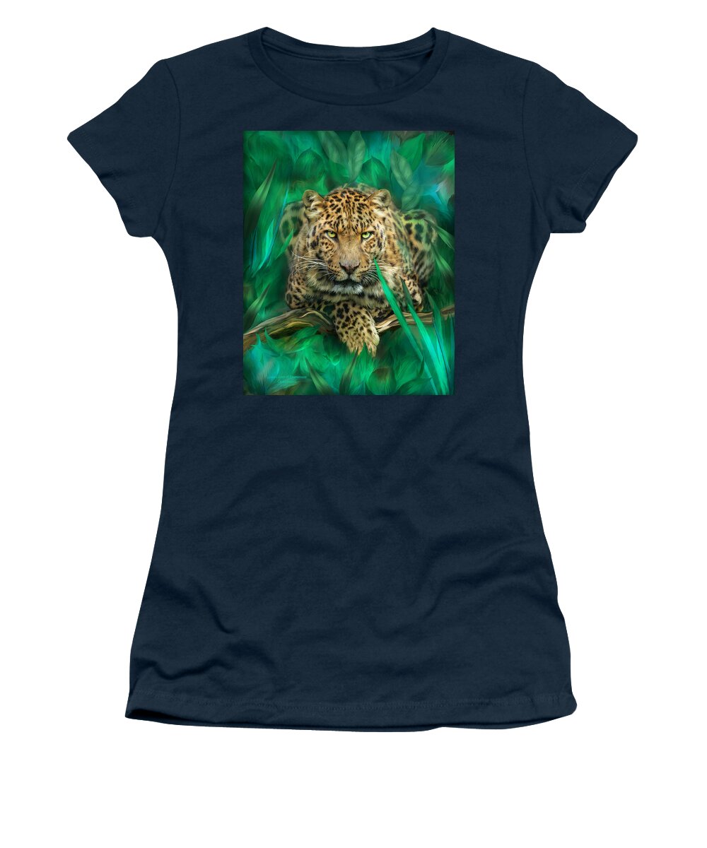 Leopard Women's T-Shirt featuring the mixed media Leopard - Spirit Of Empowerment by Carol Cavalaris