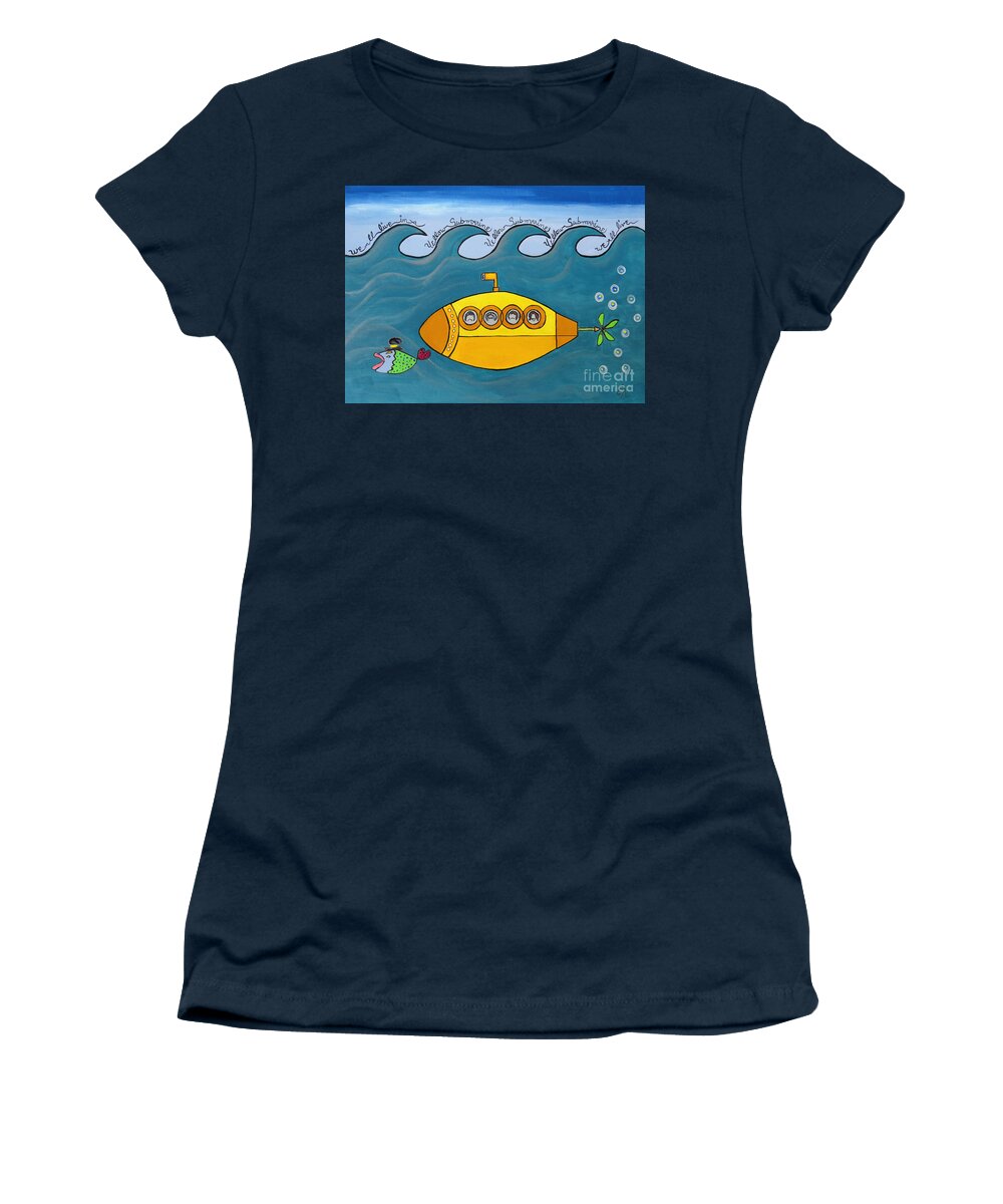 The Beatles Women's T-Shirt featuring the painting Lets Sing The Chorus Now - the Beatles Yellow Submarine by Ella Kaye Dickey