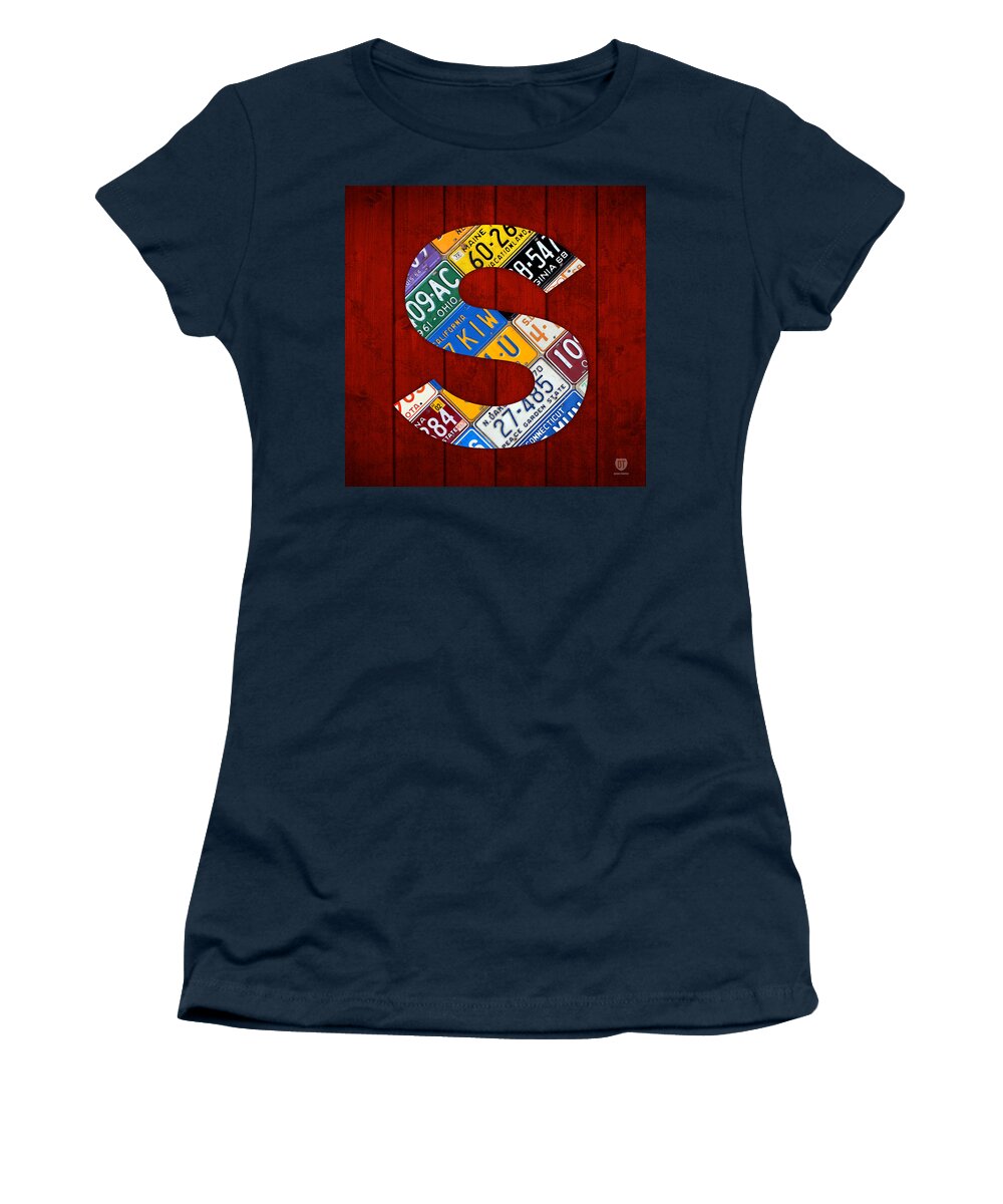 Letter Women's T-Shirt featuring the mixed media Letter S Alphabet Vintage License Plate Art by Design Turnpike