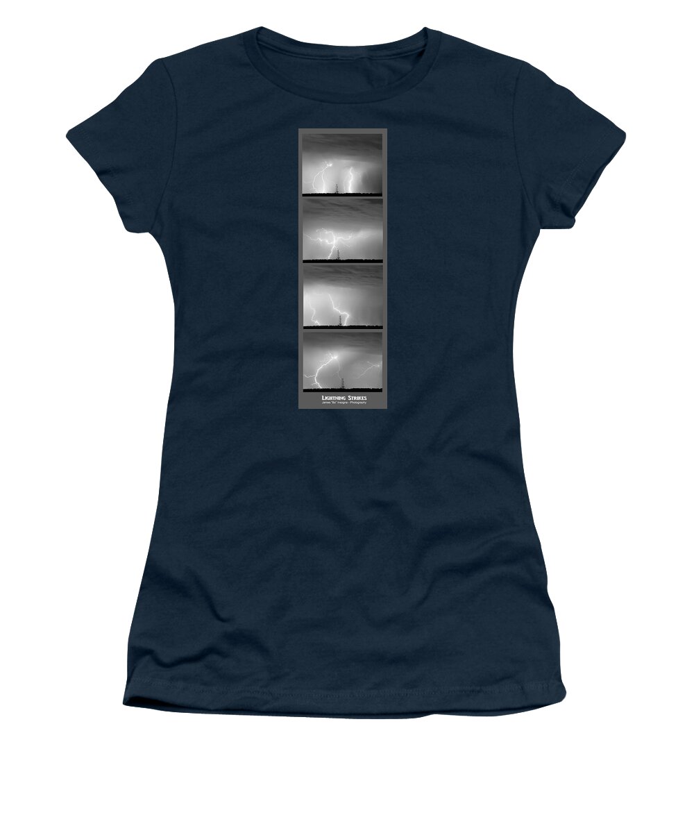 Lightning Women's T-Shirt featuring the photograph Lightning Strikes 4 Image Vertical Progression by James BO Insogna