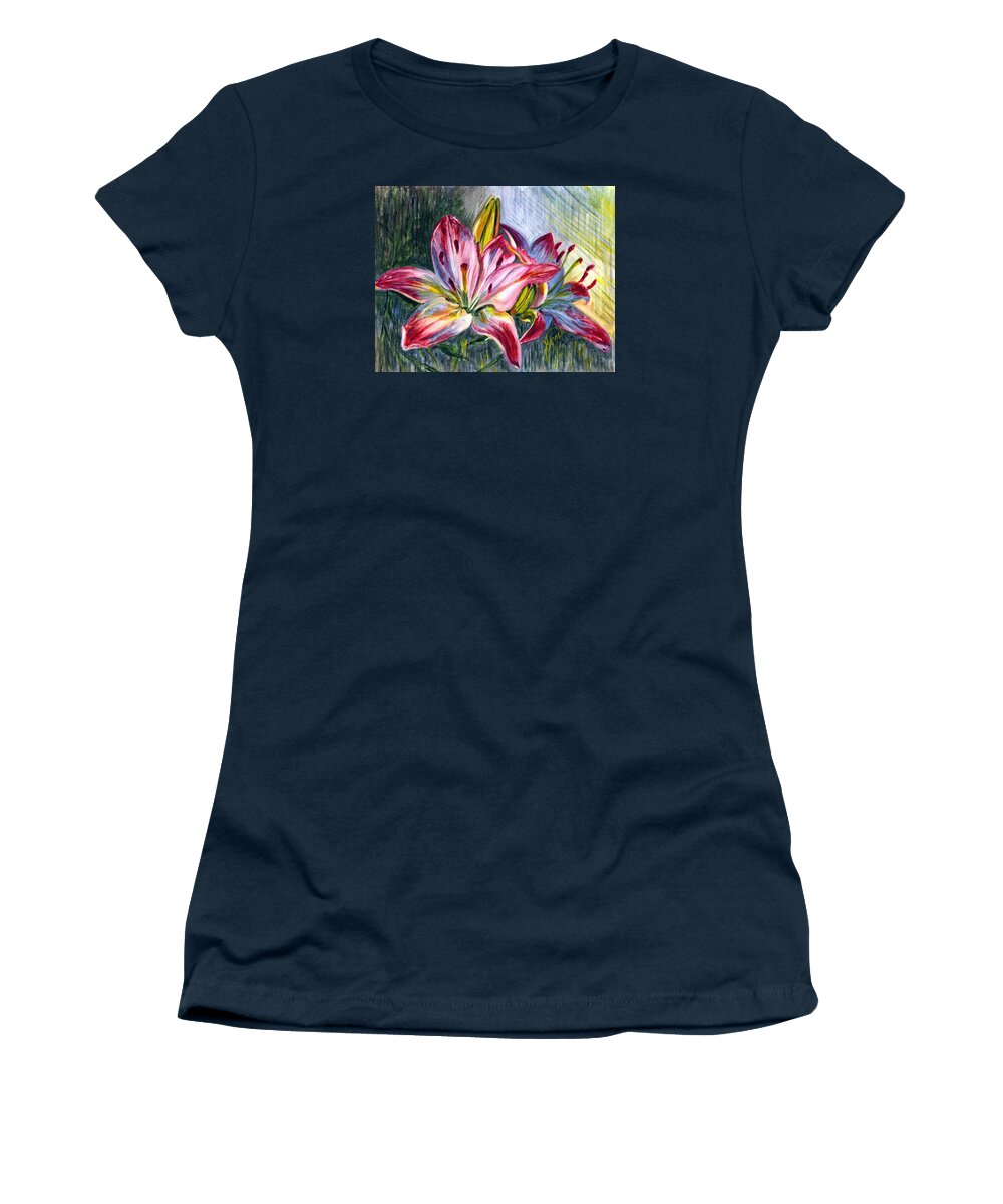 Lily Women's T-Shirt featuring the painting Lilies twin by Harsh Malik