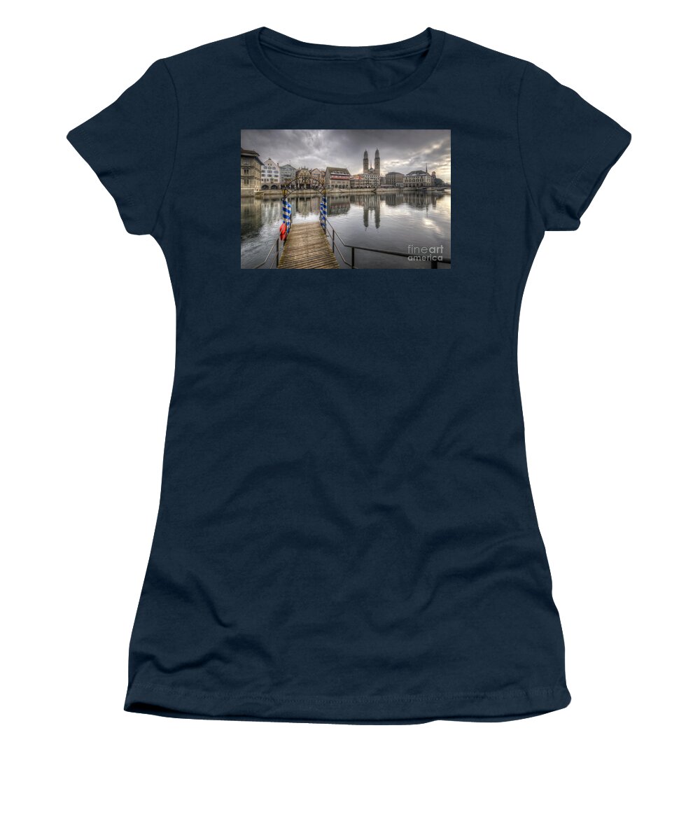 Yhun Suarez Women's T-Shirt featuring the photograph Limmat River Reflections by Yhun Suarez