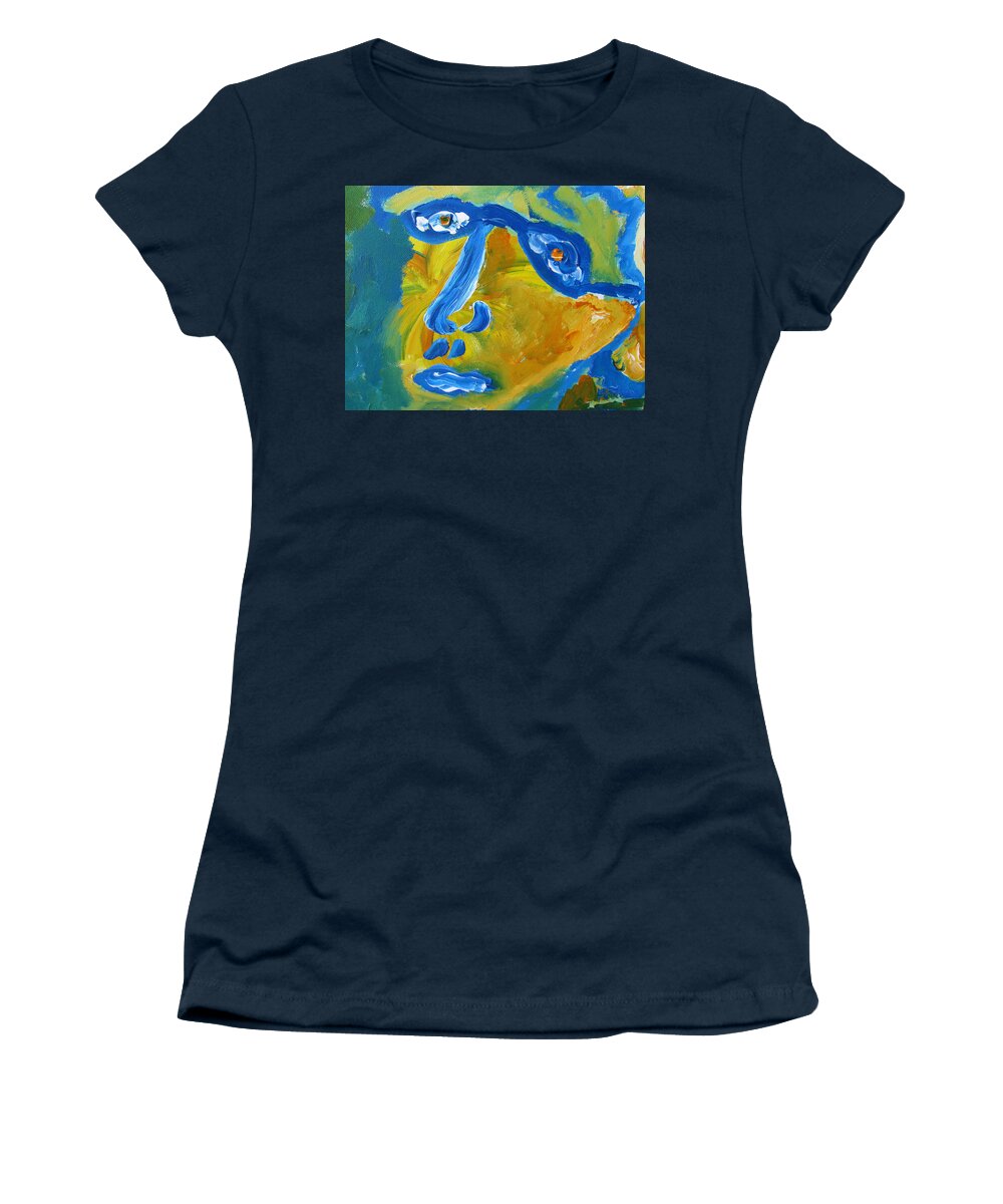 Blue Women's T-Shirt featuring the painting Lion Eyes by Shea Holliman