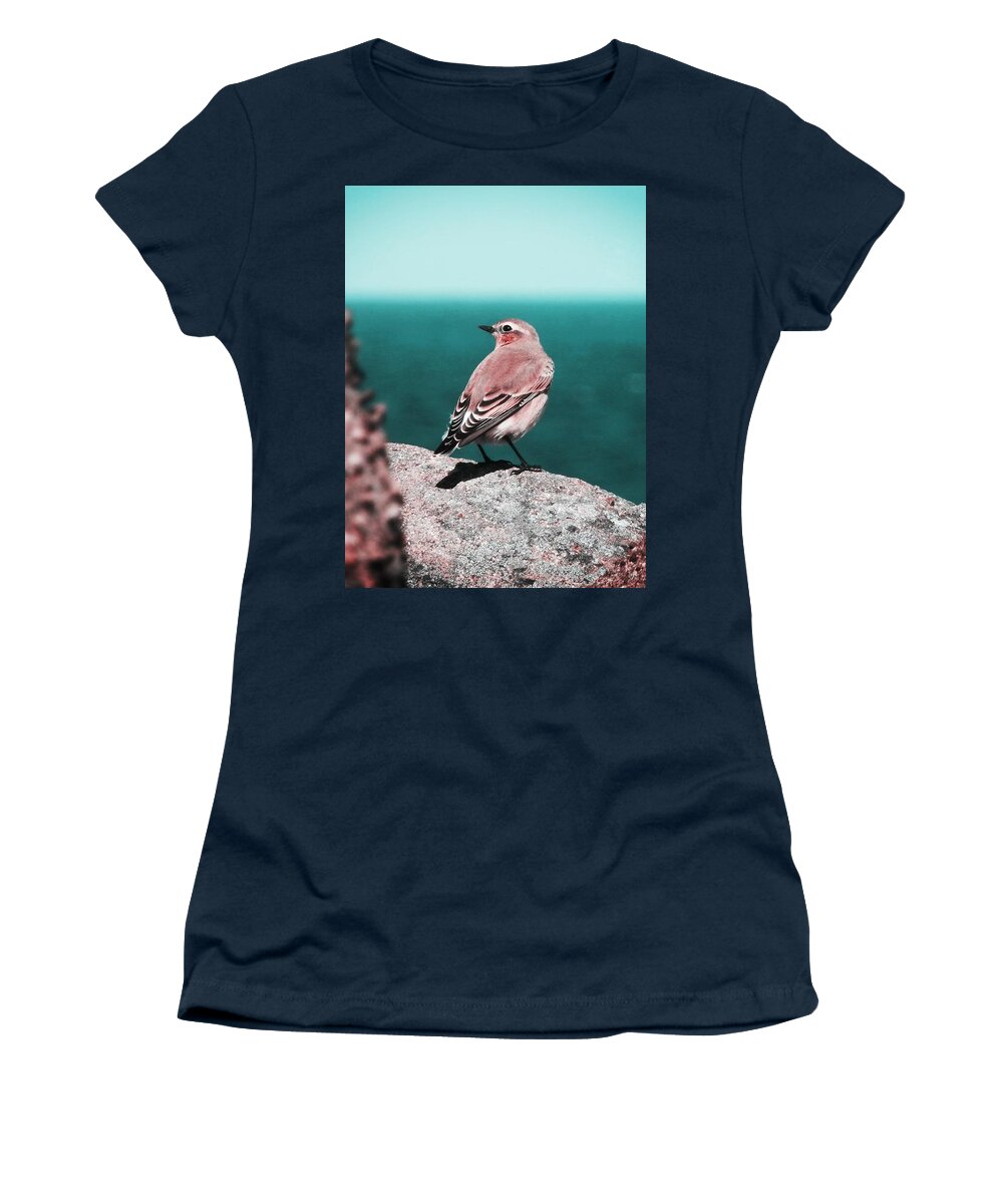 Wheatear Women's T-Shirt featuring the photograph Listening To The Sea by Zinvolle Art