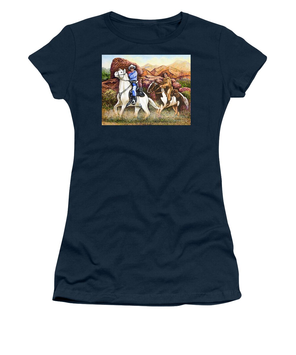 Lone Ranger Women's T-Shirt featuring the painting Lone Ranger and Tonto Ride Again by Michael Frank