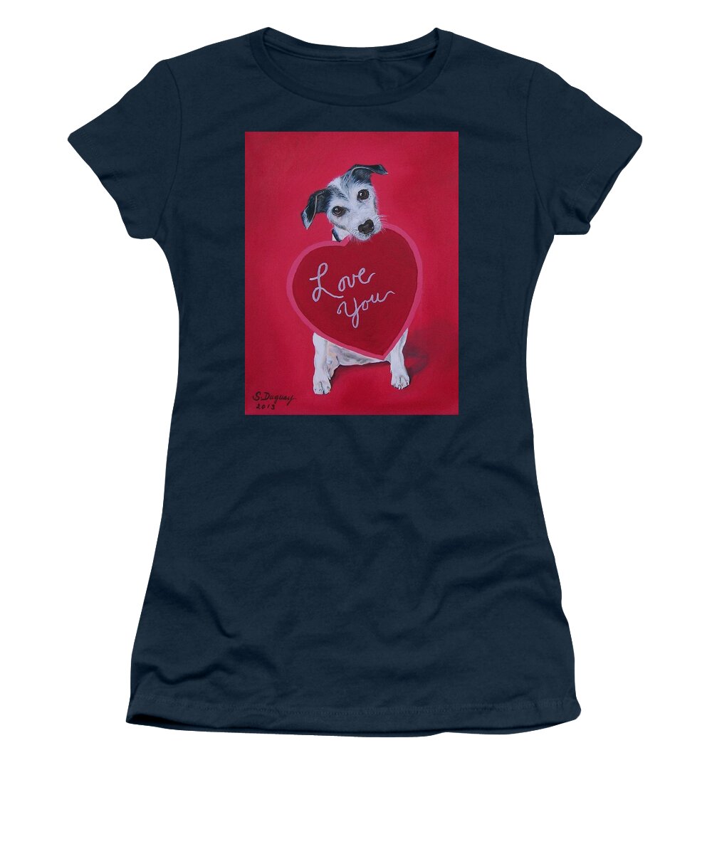  Valentine Women's T-Shirt featuring the painting Love You by Sharon Duguay