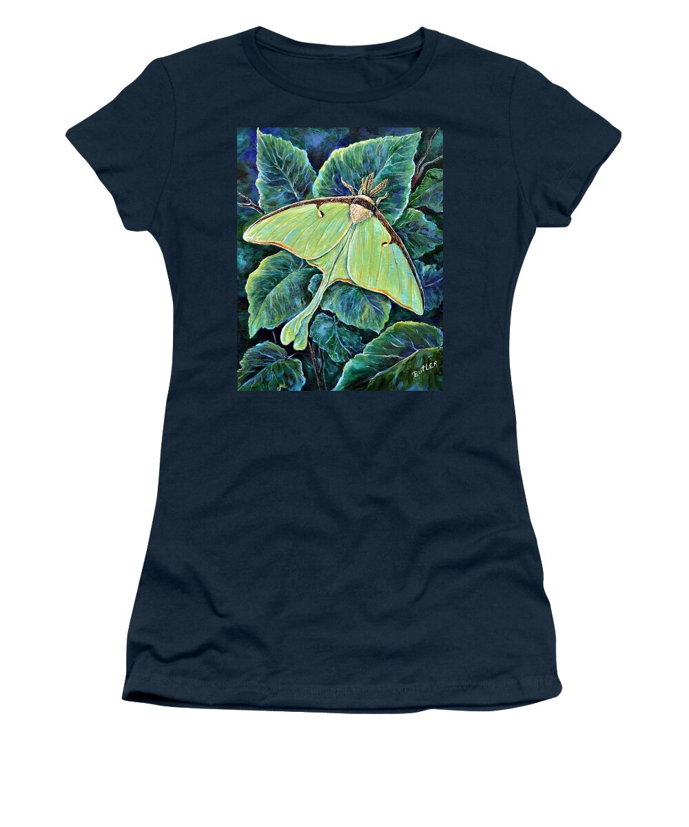 Nature Insect Moth Luna Green Women's T-Shirt featuring the painting Luna Moth by Gail Butler