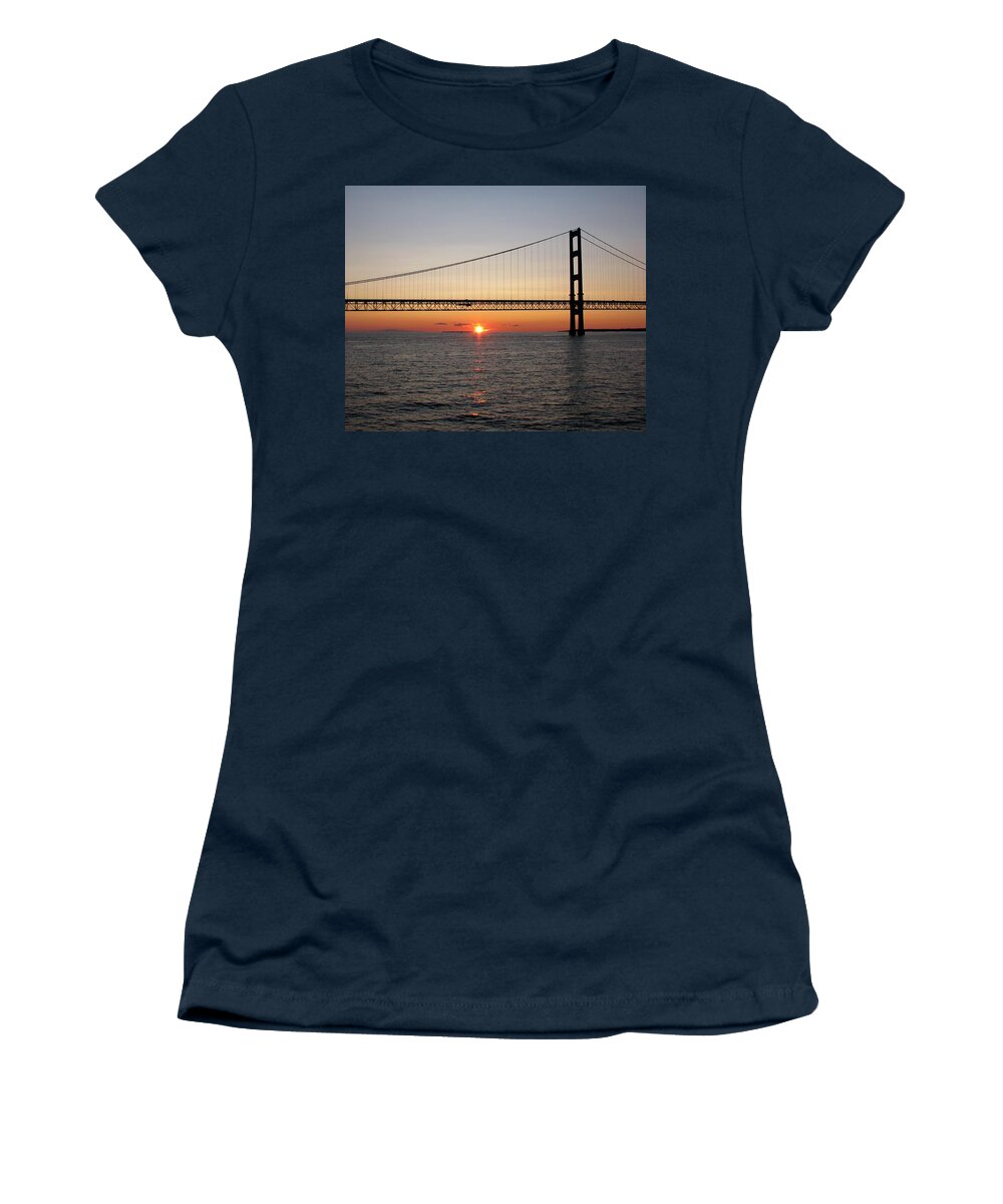 Mackinac Bridge Women's T-Shirt featuring the photograph Mackinac Bridge Sunset by Keith Stokes