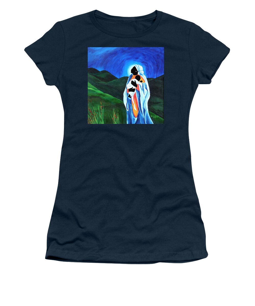Female Women's T-Shirt featuring the painting Madonna And Child Hope For The World by Patricia Brintle