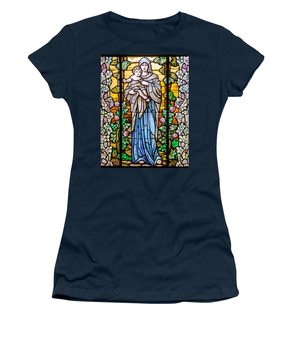 Stained Glass Window Women's T-Shirt featuring the photograph Madonna and Child by Larry Ward